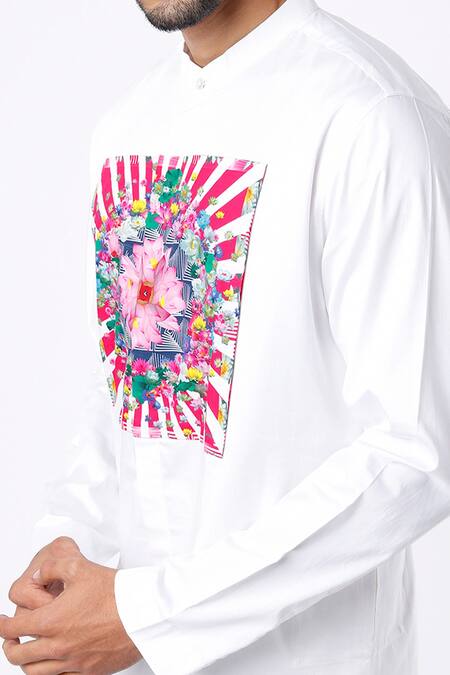 Buy MR. Ajay Kumar White Cotton Satin Floral Digital Print Kurta And Pant Set Online at Aza Fashions Buy_MR. Ajay Kumar_White Cotton Satin Floral Digital Print Kurta And Pant Set _Online_at_Aza_Fashions