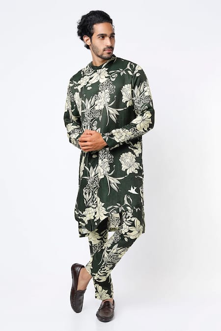 Mr. Ajay Kumar Printed Angrakha Kurta & Pant Set 