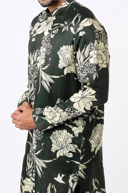 Buy MR. Ajay Kumar Black Cotton Satin Digital Print Angrakha Kurta And Pant Set Online at Aza Fashions Buy_MR. Ajay Kumar_Black Cotton Satin Digital Print Angrakha Kurta And Pant Set _Online_at_Aza_Fashions