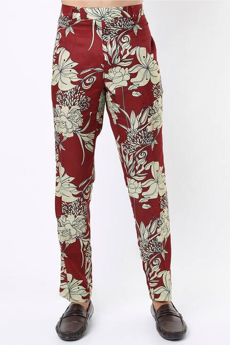 MR. Ajay Kumar Maroon Cotton Satin Floral Digital Print Kurta And Pant Set Online at Aza Fashions MR. Ajay Kumar_Maroon Cotton Satin Floral Digital Print Kurta And Pant Set _Online_at_Aza_Fashions