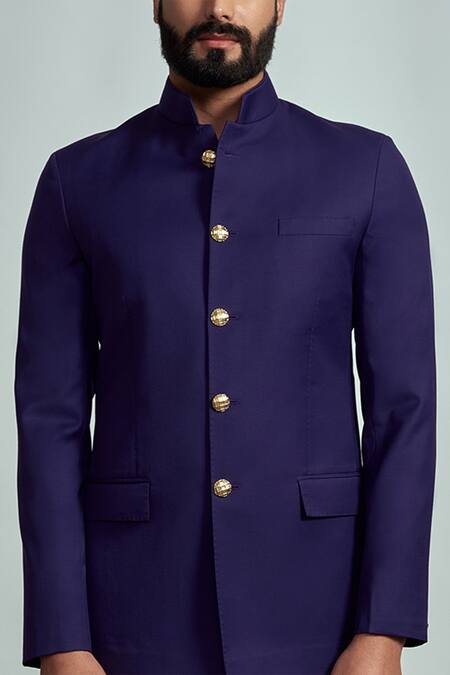 Buy_Arjuun Kilachand_Purple Suiting Bandhgala And Pant Set _Online_at_Aza_Fashions