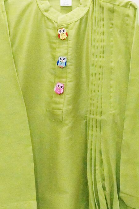 APRICOTKIDS_Green , Satin Cowl Draped Kurta And Pant Set _Online_at_Aza_Fashions