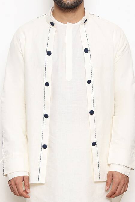 Arjuun Kilachand_White Linen Jacket And Pant Set _Online_at_Aza_Fashions