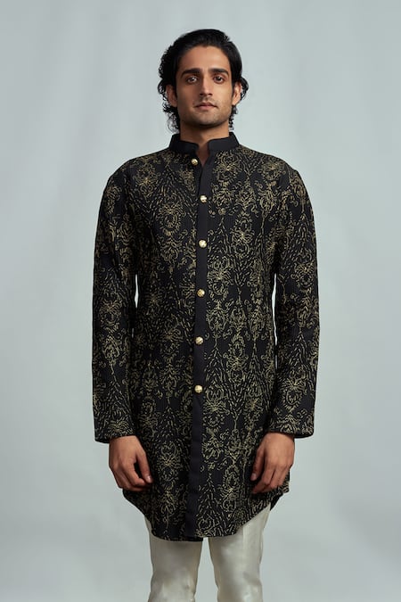 Arjuun Kilachand Black Spun Silk Kurta