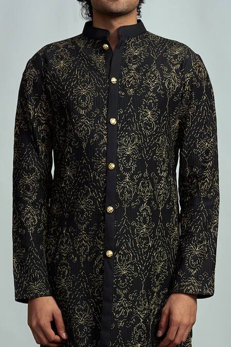 Buy_Arjuun Kilachand_Black Spun Silk Kurta _Online_at_Aza_Fashions