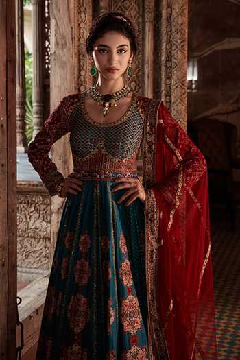 Buy_Kalista_Blue Anarkali Viscose Silk, Dupatta Net Beads And Samaira Embroidered With _Online_at_Aza_Fashions