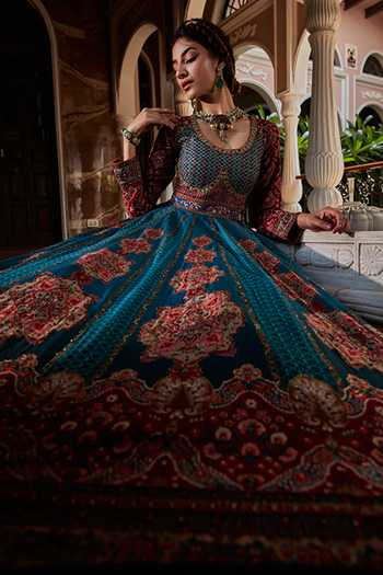 Shop_Kalista_Blue Anarkali Viscose Silk, Dupatta Net Beads And Samaira Embroidered With _Online_at_Aza_Fashions