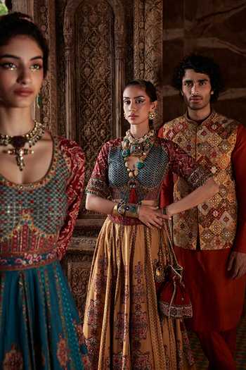 Kalista_Blue Anarkali Viscose Silk, Dupatta Net Beads And Samaira Embroidered With _at_Aza_Fashions