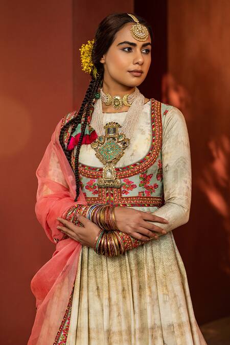 Buy Kalista Multi Color Anarkali Natural Silk, Dupatta Organza Floral Rabia Printed With Online at Aza Fashions Buy_Kalista_Multi Color Anarkali Natural Silk, Dupatta Organza Floral Rabia Printed With _Online_at_Aza_Fashions