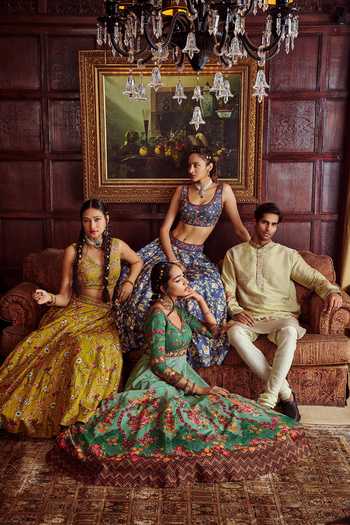Buy_Kalista_Green Organza, Viscose Silk Floral Anahita Hand Painted Anarkali With Dupatta _Online_at_Aza_Fashions