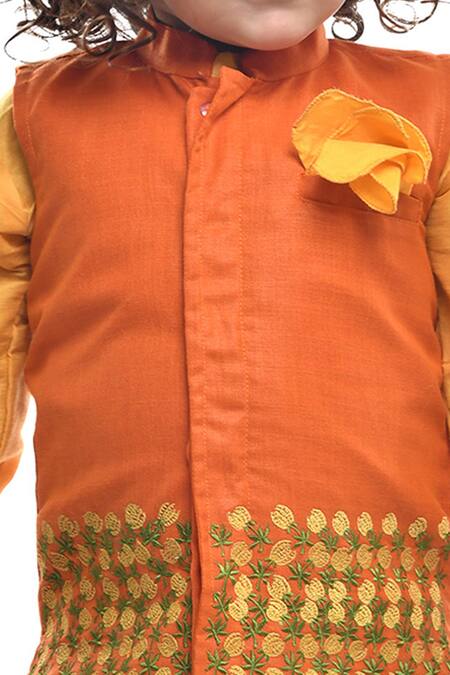 APRICOTKIDS Orange , Satin Embroidery Bundi And Kurta Set Online at Aza Fashions APRICOTKIDS_Orange , Satin Embroidery Bundi And Kurta Set _Online_at_Aza_Fashions
