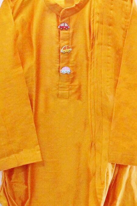 APRICOTKIDS_Orange , Satin Cowl Draped Kurta And Pant Set _Online_at_Aza_Fashions