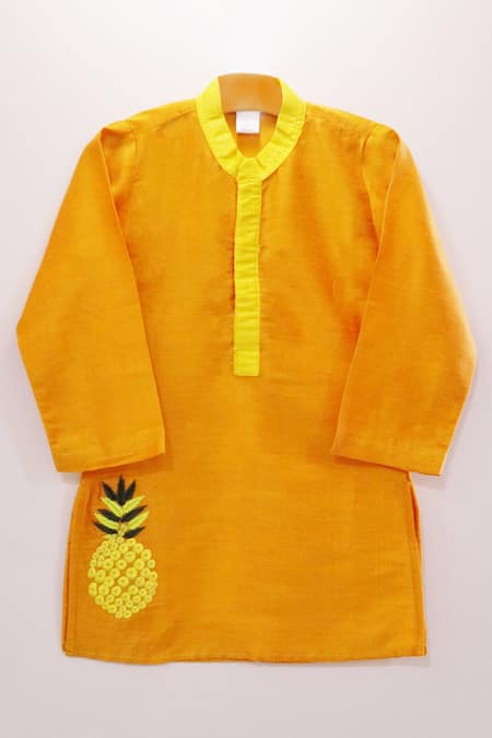 APRICOTKIDS Orange , Satin Embroidery Silk Kurta And Pant Set 