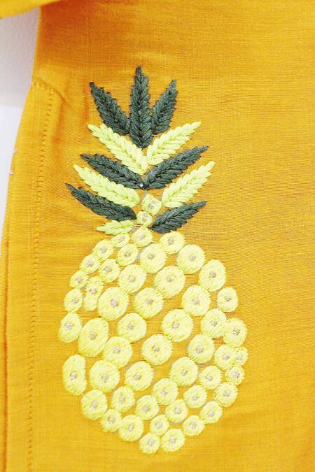 APRICOTKIDS_Orange , Satin Embroidery Silk Kurta And Pant Set _Online_at_Aza_Fashions