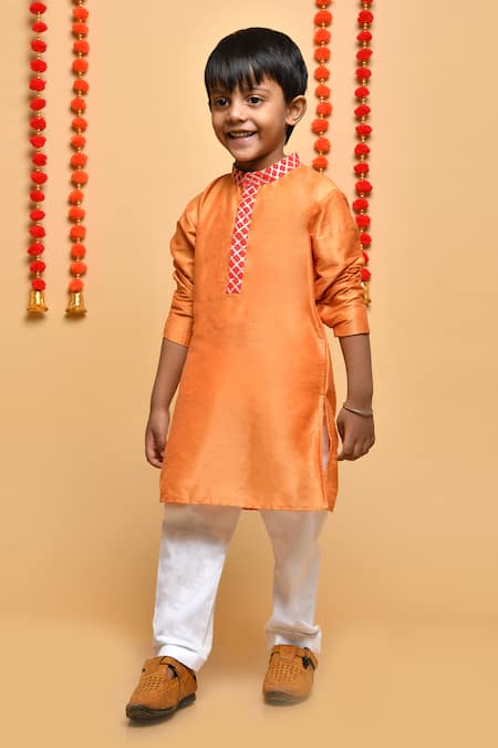 APRICOTKIDS Orange , Satin Gota Patti Silk Kurta Set