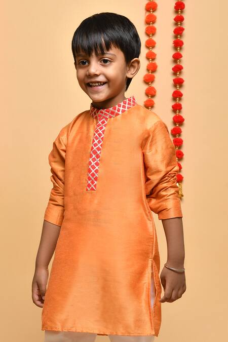 APRICOTKIDS Orange , Satin Gota Patti Silk Kurta Set Online at Aza Fashions APRICOTKIDS_Orange , Satin Gota Patti Silk Kurta Set _Online_at_Aza_Fashions