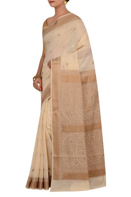 Samyukta Singhania_Off White Banarasi Silk Ivory Pure Saree _Online_at_Aza_Fashions