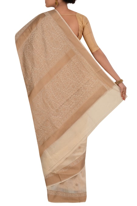 Shop_Samyukta Singhania_Off White Banarasi Silk Ivory Pure Saree _at_Aza_Fashions