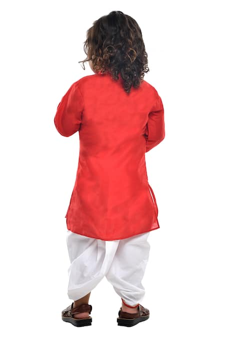 Shop APRICOTKIDS Red , Satin Silk Kurta And Dhoti Pant Set at Aza Fashions Shop_APRICOTKIDS_Red , Satin Silk Kurta And Dhoti Pant Set _at_Aza_Fashions