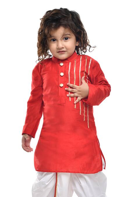 APRICOTKIDS Red , Satin Silk Kurta And Dhoti Pant Set Online at Aza Fashions APRICOTKIDS_Red , Satin Silk Kurta And Dhoti Pant Set _Online_at_Aza_Fashions
