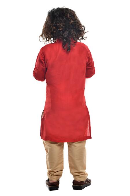 Shop APRICOTKIDS Red , Satin Embroidery Silk Kurta Set at Aza Fashions Shop_APRICOTKIDS_Red , Satin Embroidery Silk Kurta Set _at_Aza_Fashions