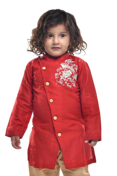 APRICOTKIDS Red , Satin Embroidery Silk Kurta Set Online at Aza Fashions APRICOTKIDS_Red , Satin Embroidery Silk Kurta Set _Online_at_Aza_Fashions