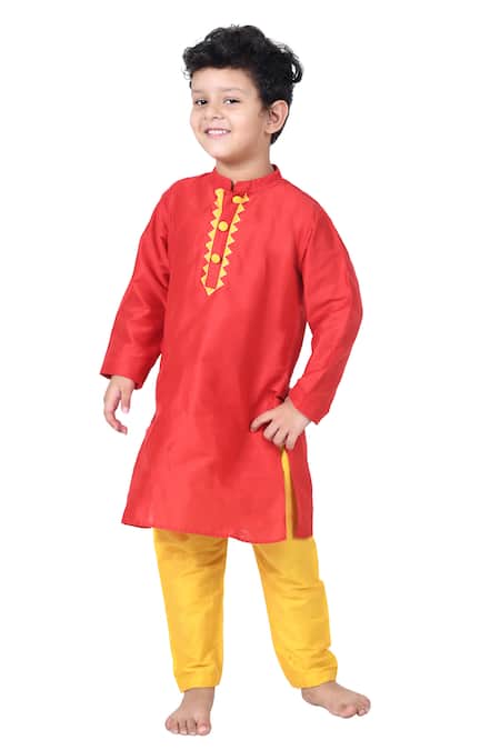 APRICOTKIDS Red Cotton, Silk Kurta Set