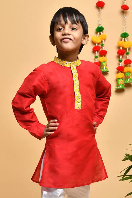 APRICOTKIDS Red , Satin Gota Patti Silk Kurta Set Online at Aza Fashions APRICOTKIDS_Red , Satin Gota Patti Silk Kurta Set _Online_at_Aza_Fashions