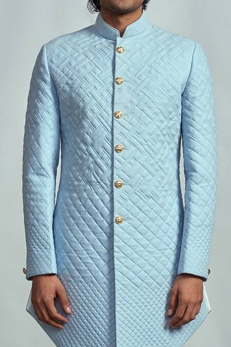 Buy_Arjuun Kilachand_Blue Cotton Quilted Sherwani _Online_at_Aza_Fashions