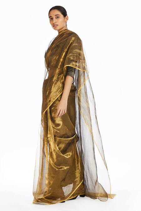 Buy_Akaaro_Gold Handwoven Silk Saree  _Online_at_Aza_Fashions