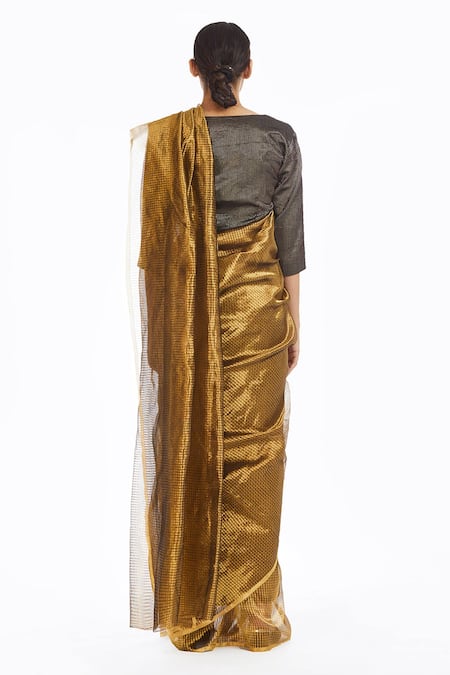 Shop_Akaaro_Gold Handwoven Silk Saree  _at_Aza_Fashions
