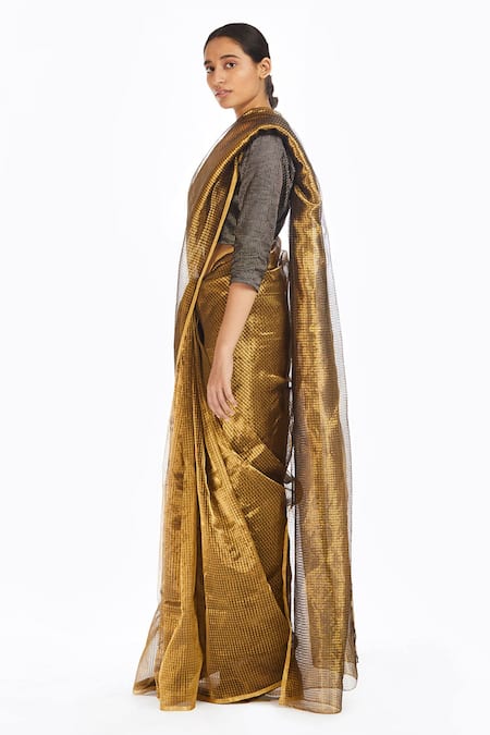 Buy_Akaaro_Gold Handwoven Silk Saree  _Online_at_Aza_Fashions