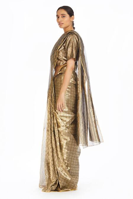 Buy_Akaaro_Gold Handwoven Silk Saree  _Online_at_Aza_Fashions