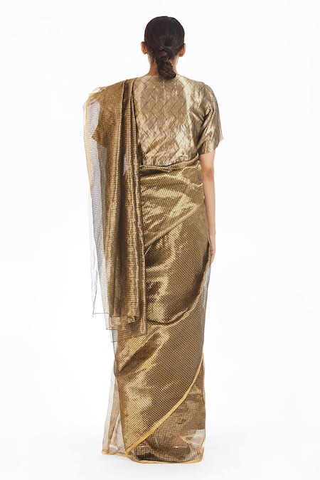 Shop_Akaaro_Gold Handwoven Silk Saree  _at_Aza_Fashions