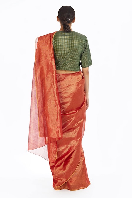 Shop_Akaaro_Red Handwoven Silk Saree  _at_Aza_Fashions