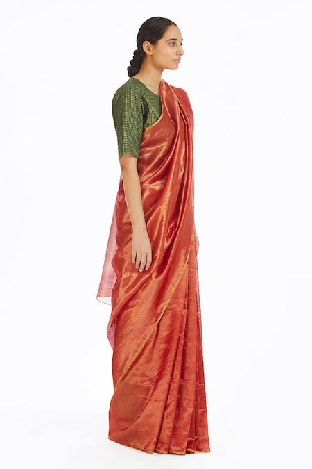 Akaaro_Red Handwoven Silk Saree  _Online_at_Aza_Fashions
