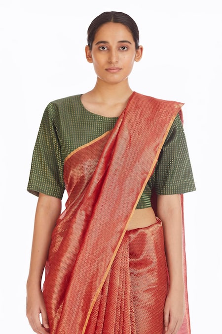 Buy_Akaaro_Red Handwoven Silk Saree  _Online_at_Aza_Fashions