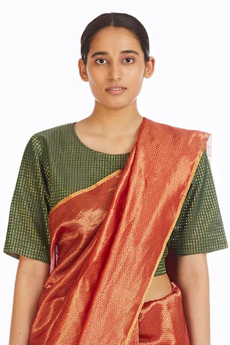 Shop_Akaaro_Red Handwoven Silk Saree  _Online_at_Aza_Fashions