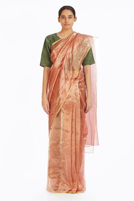 Shop_Akaaro_Pink Handwoven Silk Saree  _at_Aza_Fashions
