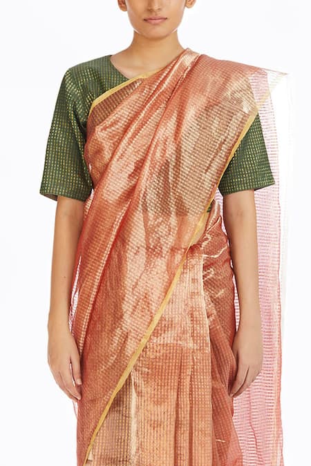 Buy_Akaaro_Pink Handwoven Silk Saree  _Online_at_Aza_Fashions