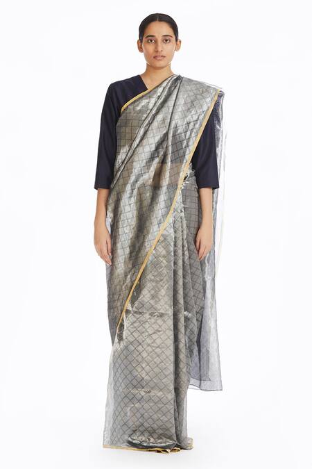 Akaaro Silver Handwoven Silk Saree Online at Aza Fashions Akaaro_Silver Handwoven Silk Saree _Online_at_Aza_Fashions