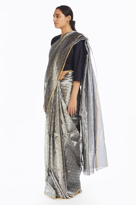 Buy Akaaro Silver Handwoven Silk Saree Online at Aza Fashions Buy_Akaaro_Silver Handwoven Silk Saree _Online_at_Aza_Fashions