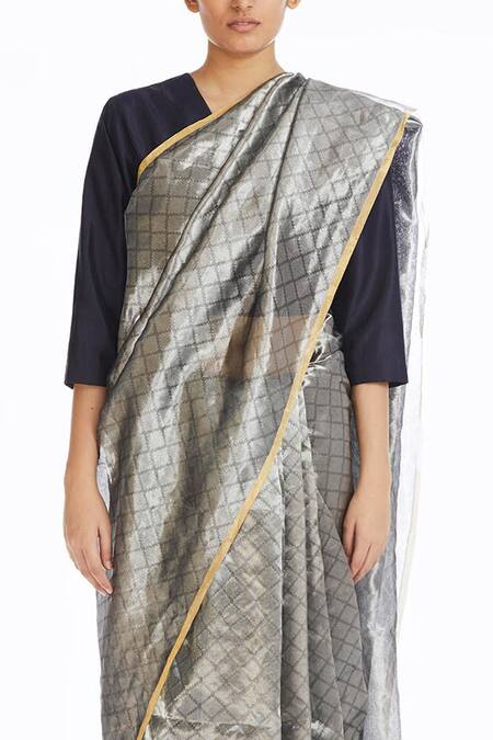 Shop Akaaro Silver Handwoven Silk Saree Online at Aza Fashions Shop_Akaaro_Silver Handwoven Silk Saree _Online_at_Aza_Fashions