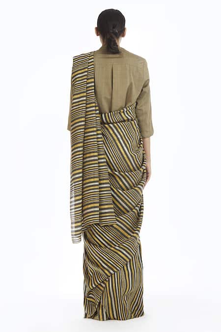 Shop_Akaaro_Multi Color Handwoven Linen Cotton Silk Saree  _at_Aza_Fashions