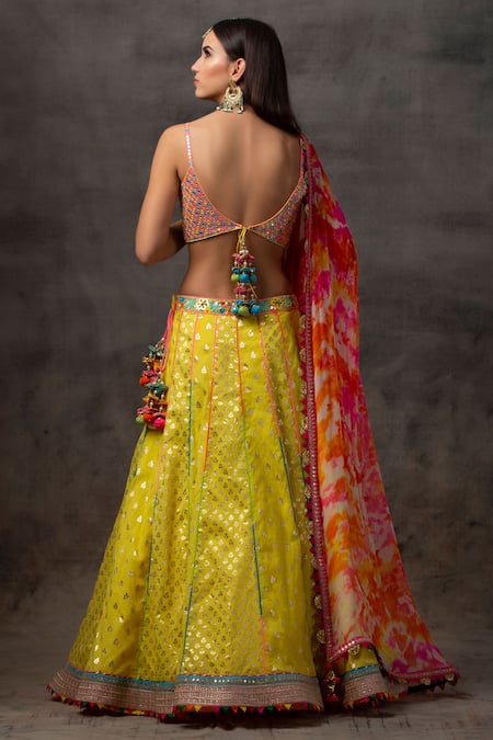 Buy Partywear Multi Satin Printed Lehenga Choli With Dupatta Online