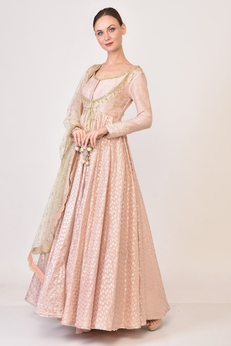 Avnni Kapur Pink Chanderi Embroidered Mukaish U Neck Anarkali With Dupatta 