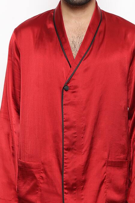 Buy_Arjuun Kilachand_Red Silk Lounge Shirt And Pant Set _Online_at_Aza_Fashions