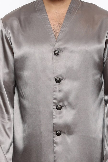 Buy_Arjuun Kilachand_Grey Satin Lounge Kurta And Pant Set _Online_at_Aza_Fashions