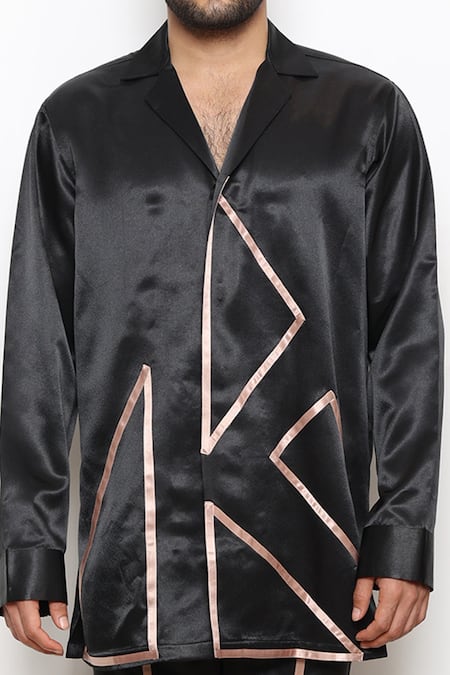 Buy_Arjuun Kilachand_Black Satin Lounge Shirt And Pant Set _Online_at_Aza_Fashions