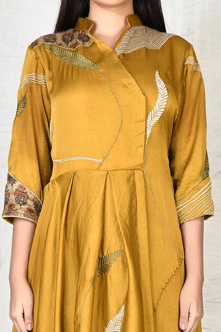 Shop_Khwaab By Sanjana Lakhani_Yellow Thread Band Asymmetrical Dress_Online_at_Aza_Fashions